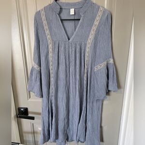 Cy Womans Medium Bell Sleeve Dress Bohemian Light Blue